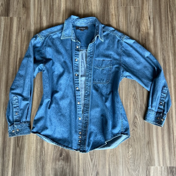 navy denim button up long sleeve shirt size medium - Picture 2 of 6